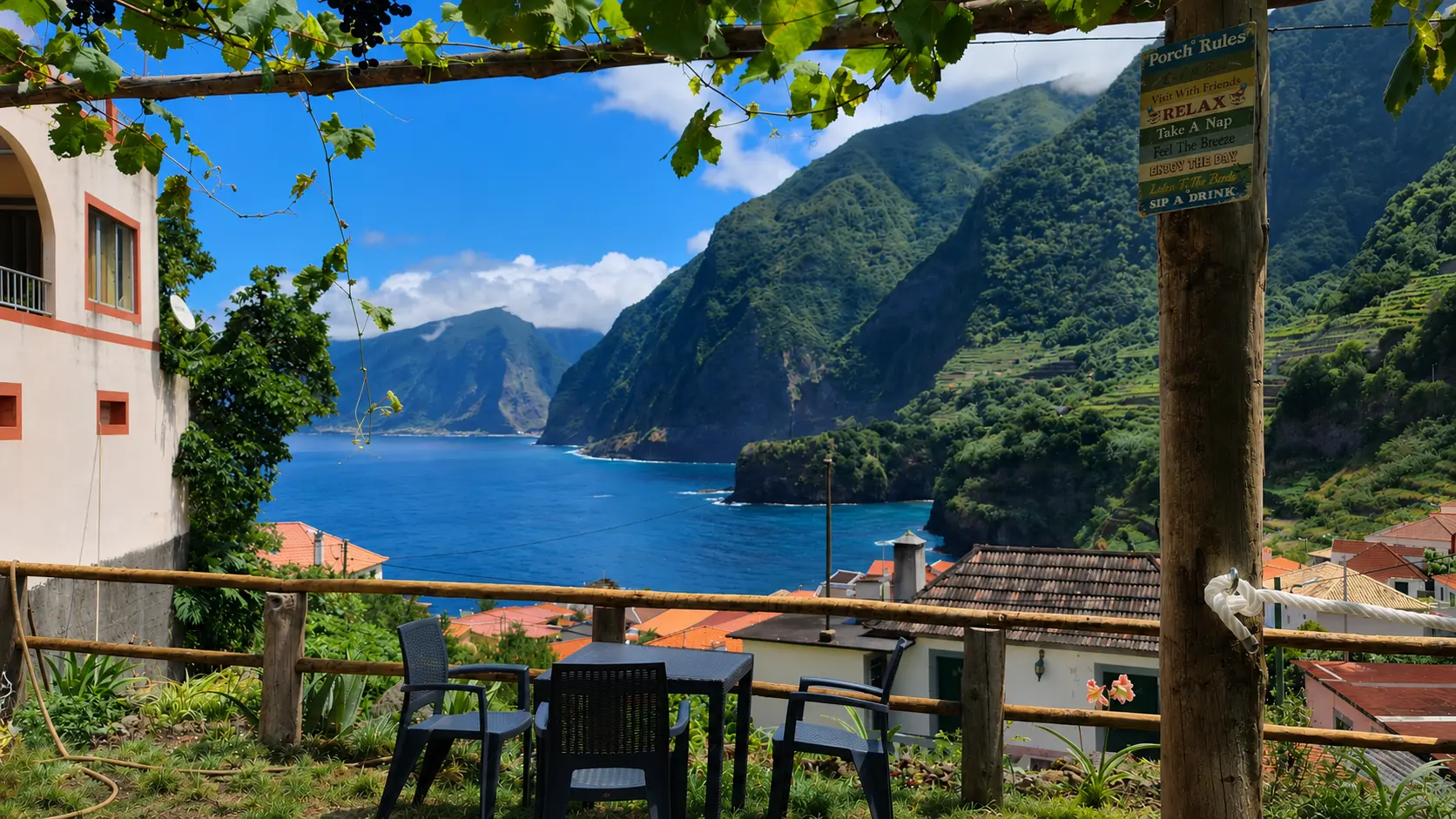 View over the green cliffs and sea of Seixal, Madeira